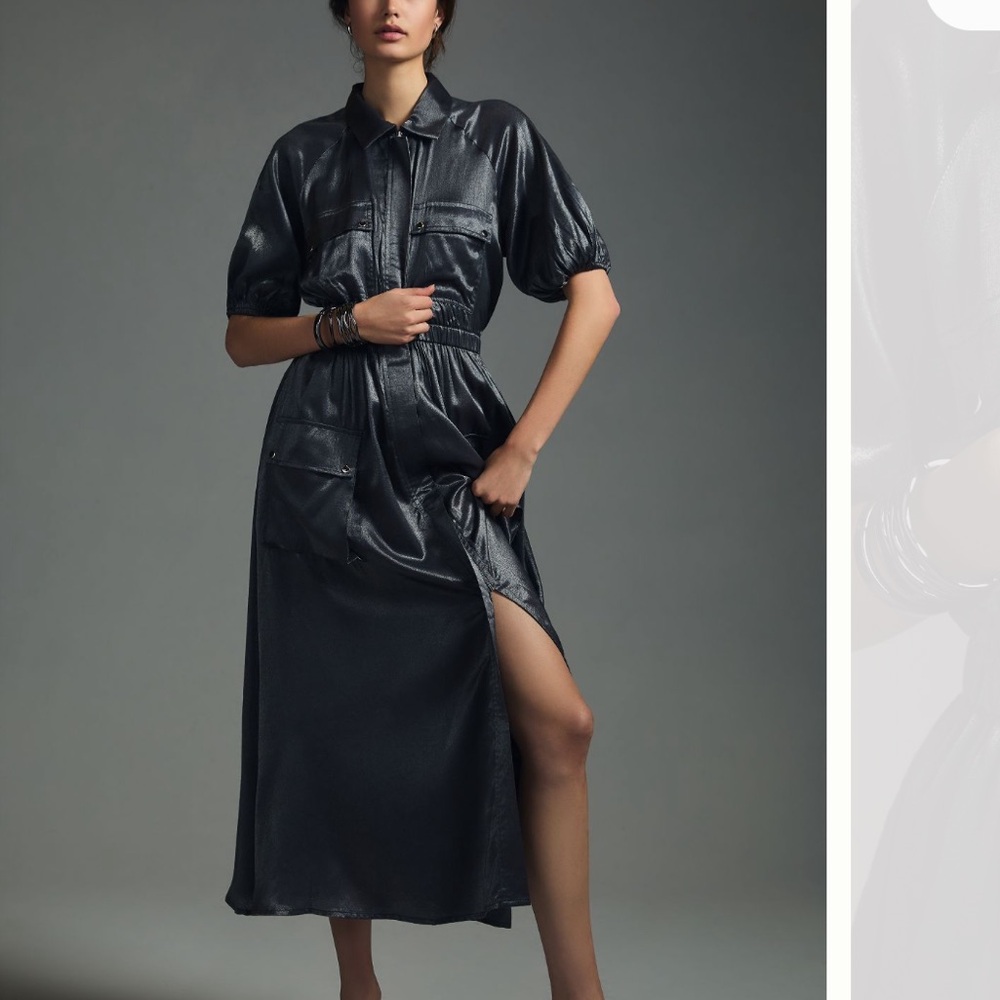 Anthropologie Samant Chauhan Utility Shirt Dress in Metallic Slate